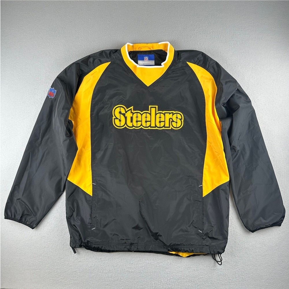 Reebok Pittsburgh Steelers Windbreaker Mens XL Black Gold NFL On Field Pullover